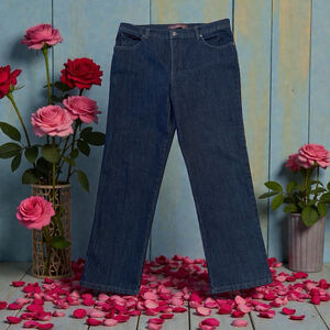 Gloria Vanderbilt Amanda Jeans Womens 16 PETITE BLUE Denim Straight Leg 5-Pocket